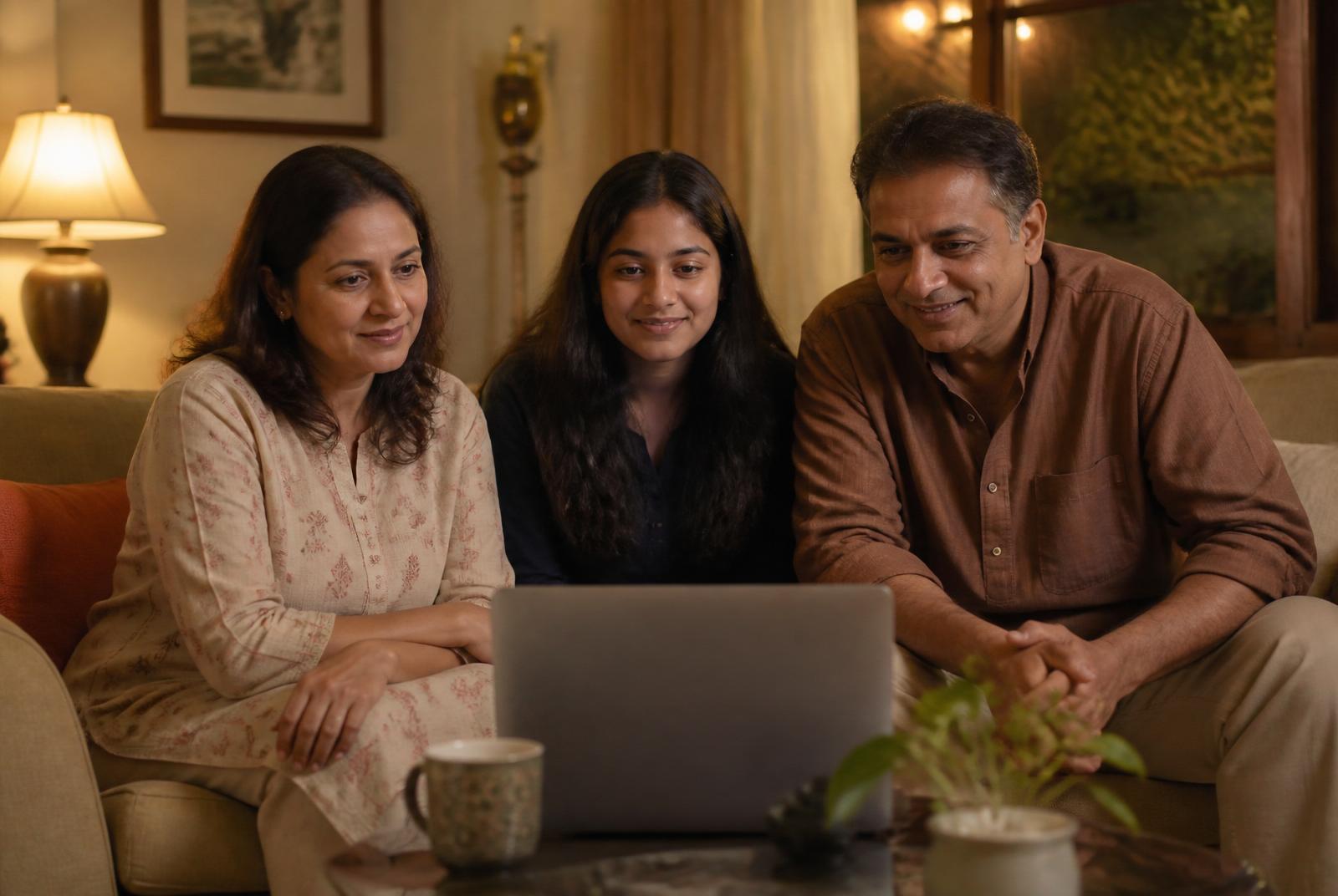 A family in India together on a video call with their child